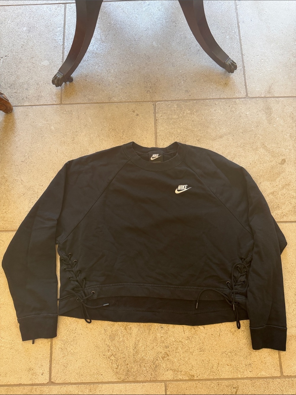 Nike Black Crewneck Sweatshirt with Lace-Up Side Detail
